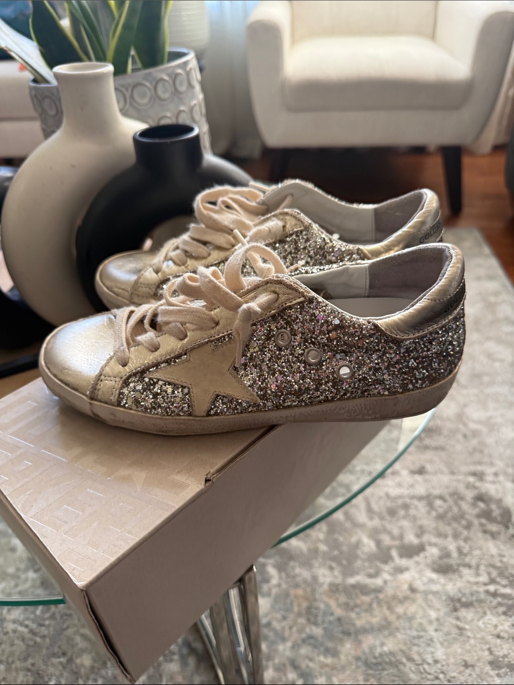 Golden Goose Glitter Low-Top Sneakers in Gold and Silver Glitter - Neiman Marcus